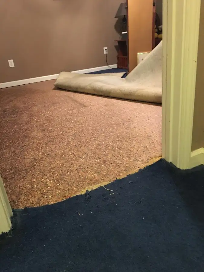 Carpet pad removal revealing water damage during Drying & Dehumidification in Missoula